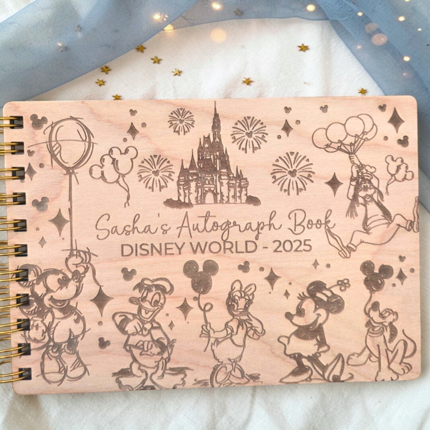 Fairytale Castle and Balloons Autograph Book  - Custom Wood Book - Theme Park Journal