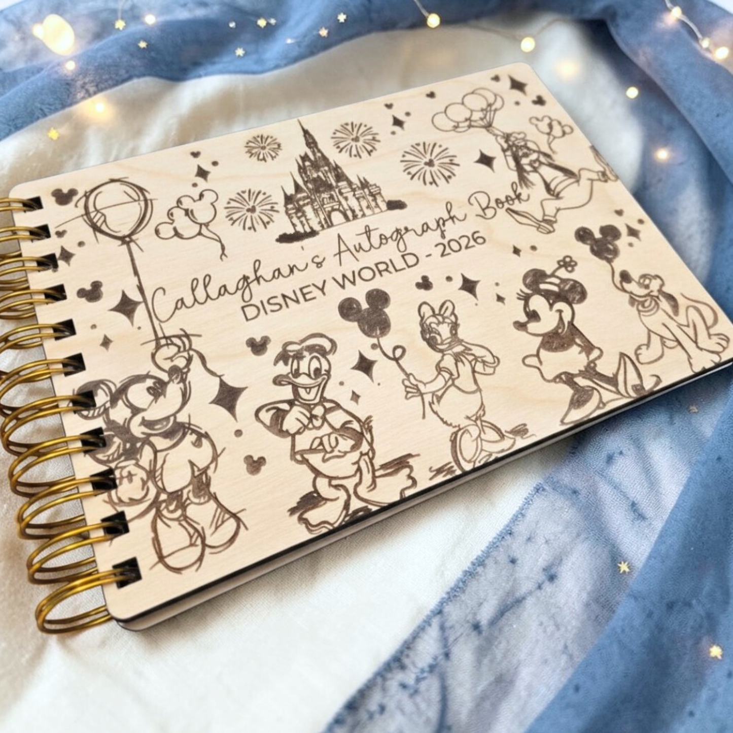 Fairytale Castle and Balloons Autograph Book  - Custom Wood Book - Theme Park Journal