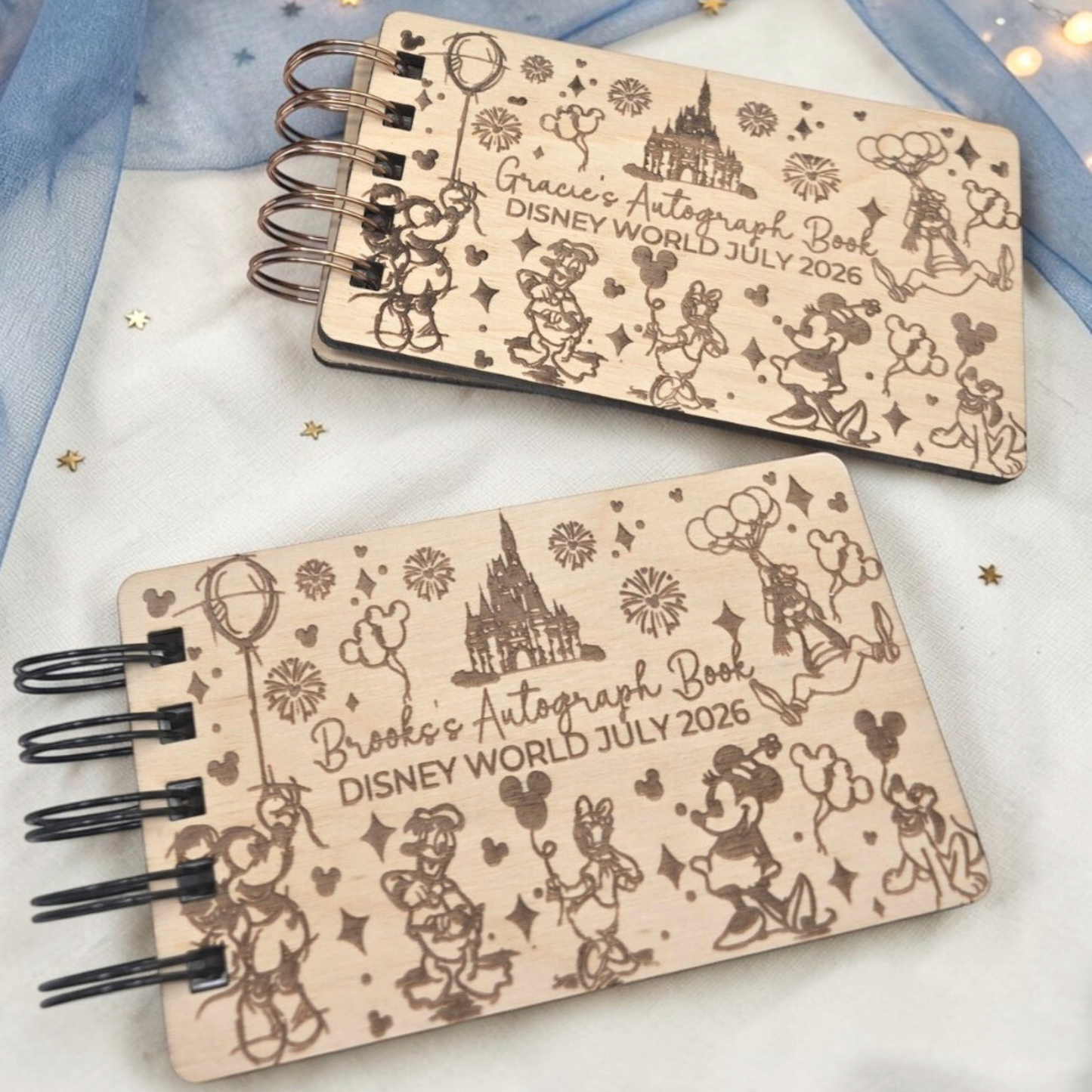 Fairytale Castle and Balloons Autograph Book  - Custom Wood Book - Theme Park Journal