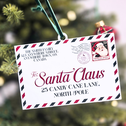 Personalized Letter to Santa Christmas Ornament - Custom Vintage North Pole Envelope Keepsake