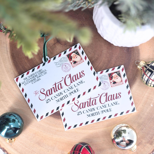 Personalized Letter to Santa Christmas Ornament - Custom Vintage North Pole Envelope Keepsake