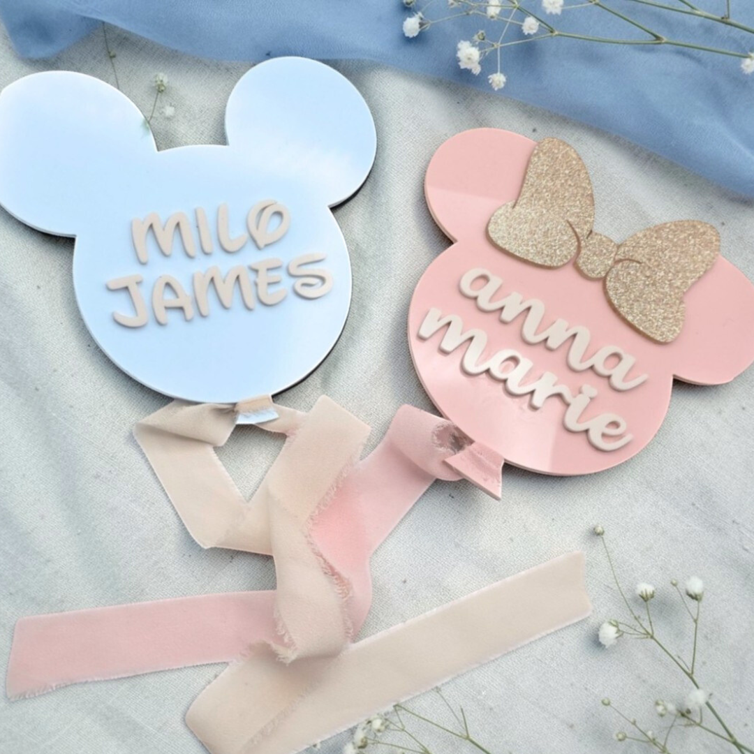 Personalized Acrylic Baby Name Sign - Mouse Ear Nursery Decor Birth Announcement Keepsake