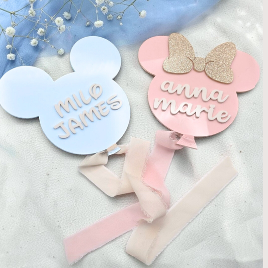 Personalized Acrylic Baby Name Sign - Mouse Ear Nursery Decor Birth Announcement Keepsake