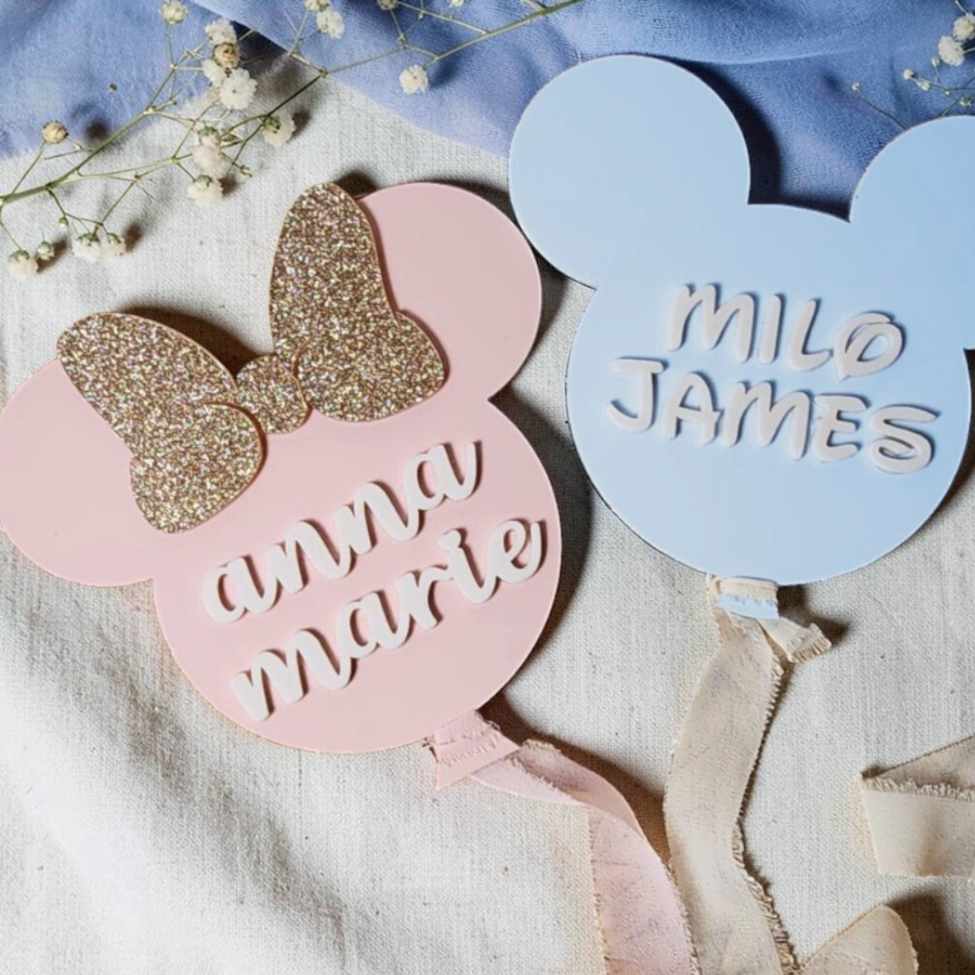 Personalized Acrylic Baby Name Sign - Mouse Ear Nursery Decor Birth Announcement Keepsake