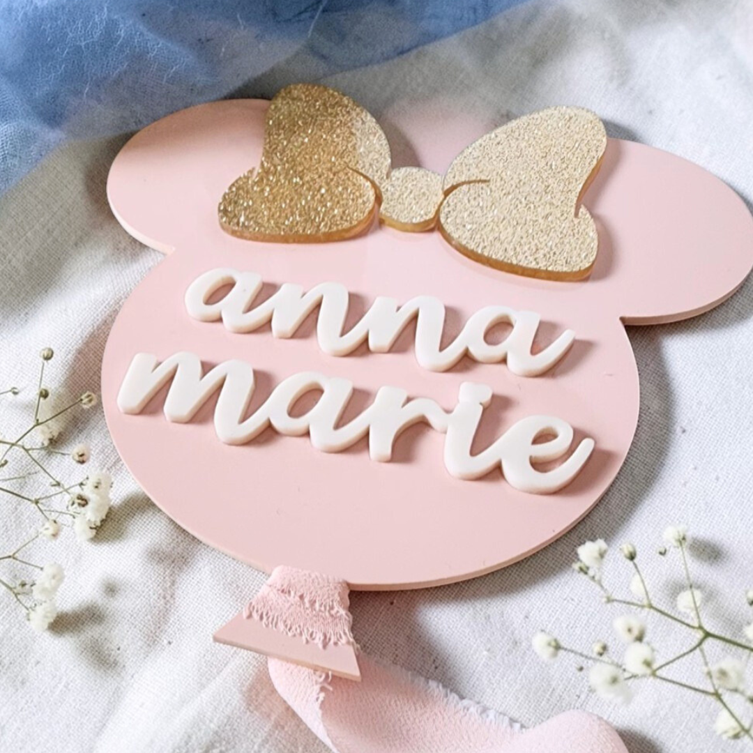 Personalized Acrylic Baby Name Sign - Mouse Ear Nursery Decor Birth Announcement Keepsake