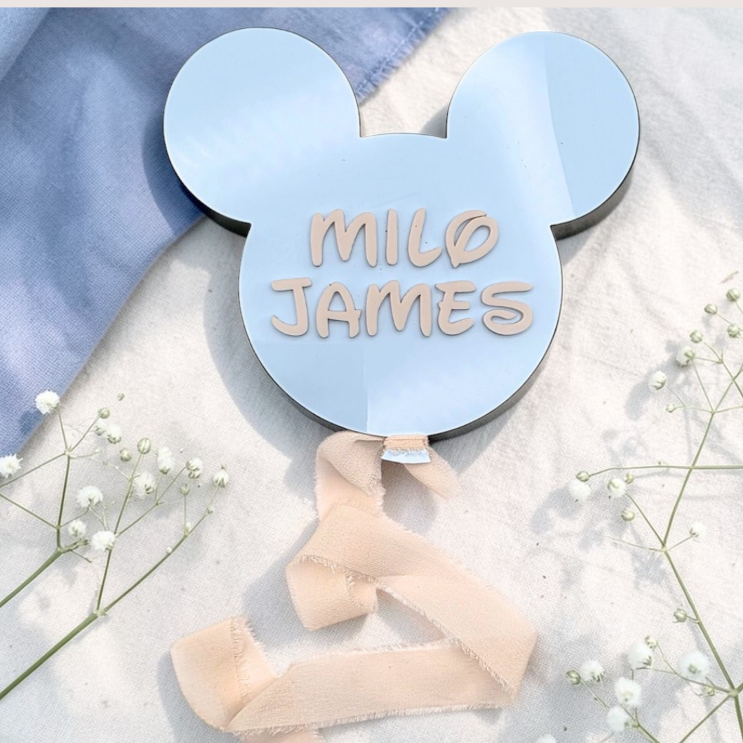 Personalized Acrylic Baby Name Sign - Mouse Ear Nursery Decor Birth Announcement Keepsake