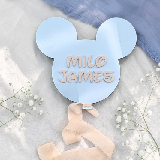 Personalized Acrylic Baby Name Sign - Mouse Ear Nursery Decor Birth Announcement Keepsake