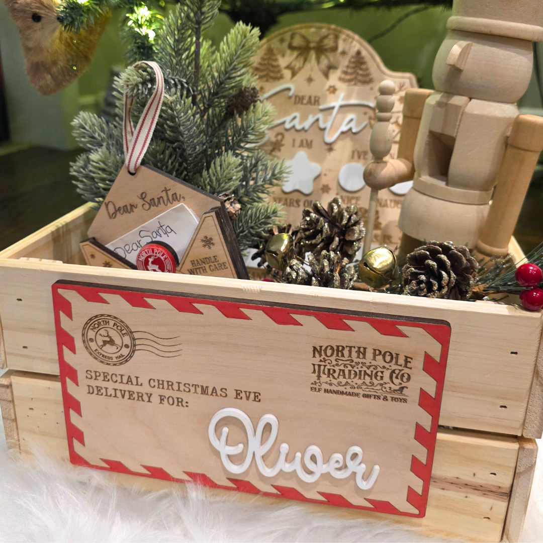 North Pole Mail Christmas Eve Delivery Plaque - Personalized Crate Sign