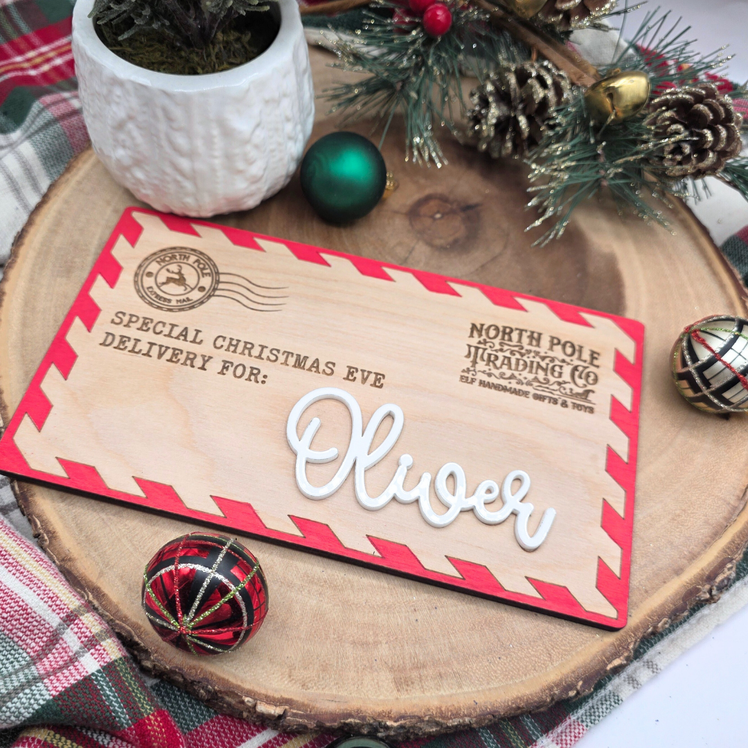 North Pole Mail Christmas Eve Delivery Plaque - Personalized Crate Sign
