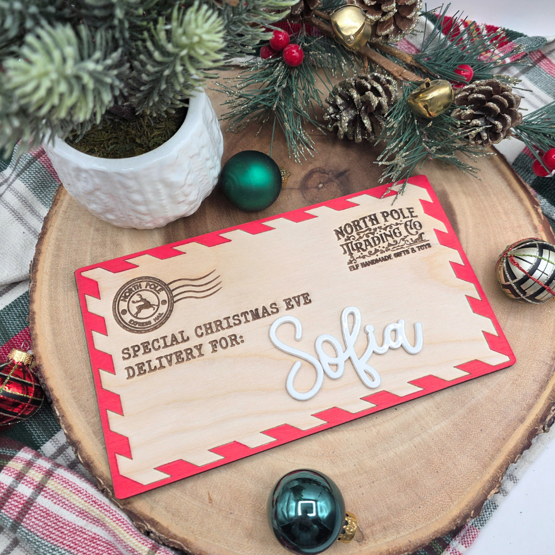 North Pole Mail Christmas Eve Delivery Plaque - Personalized Crate Sign