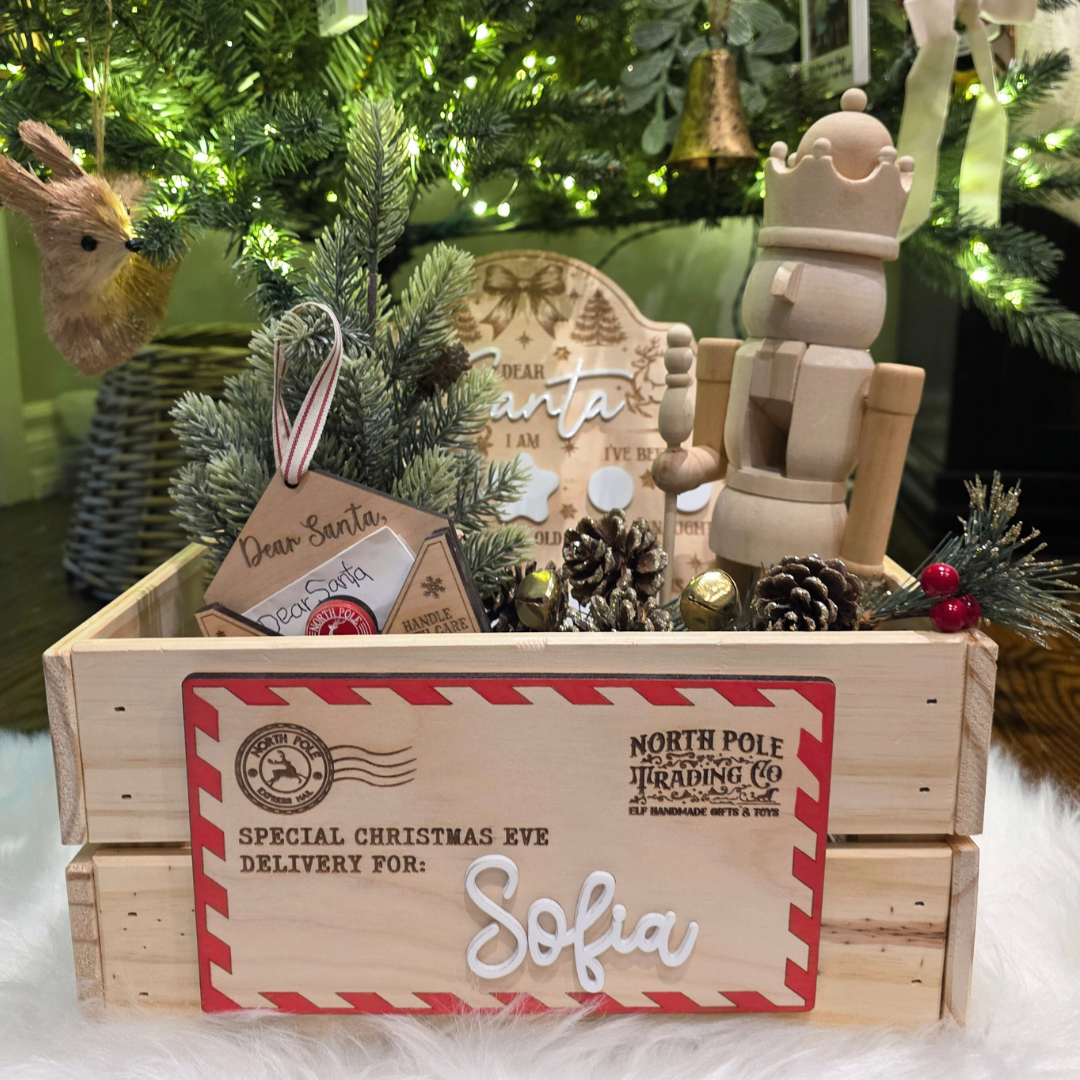 North Pole Mail Christmas Eve Delivery Plaque - Personalized Crate Sign