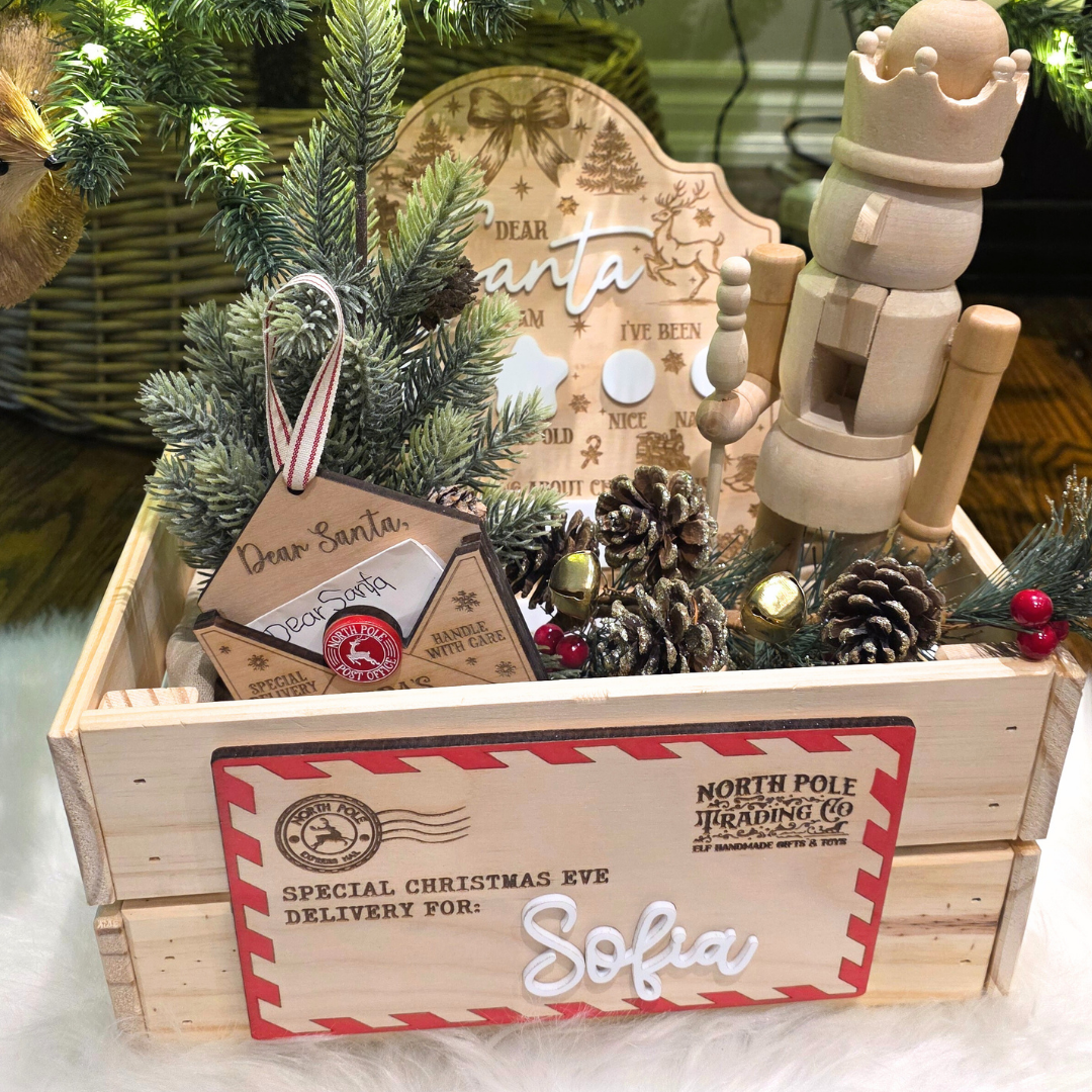 North Pole Mail Christmas Eve Delivery Plaque - Personalized Crate Sign