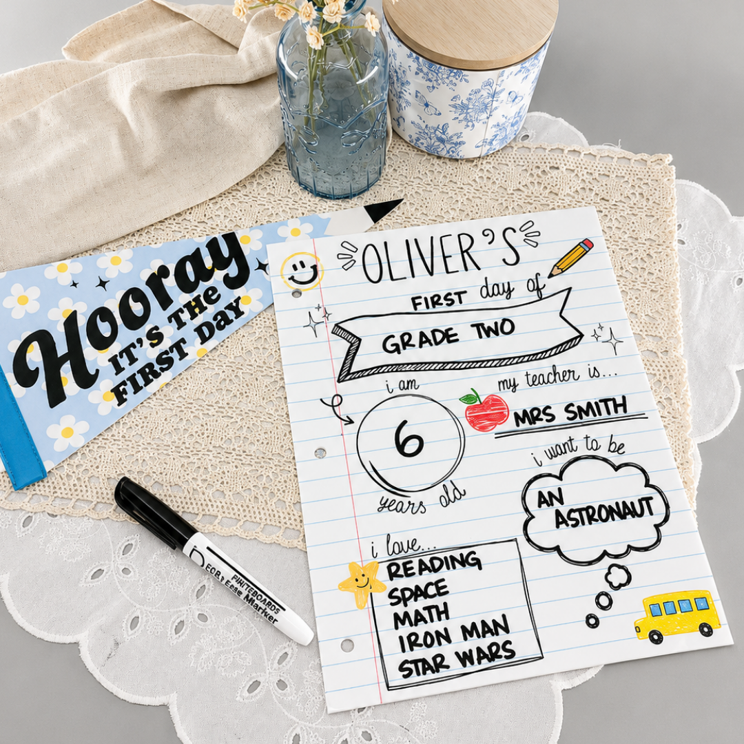 Personalized First Day of School Board - Notebook Doodle School Acrylic Sign - Back to School Photo Prop