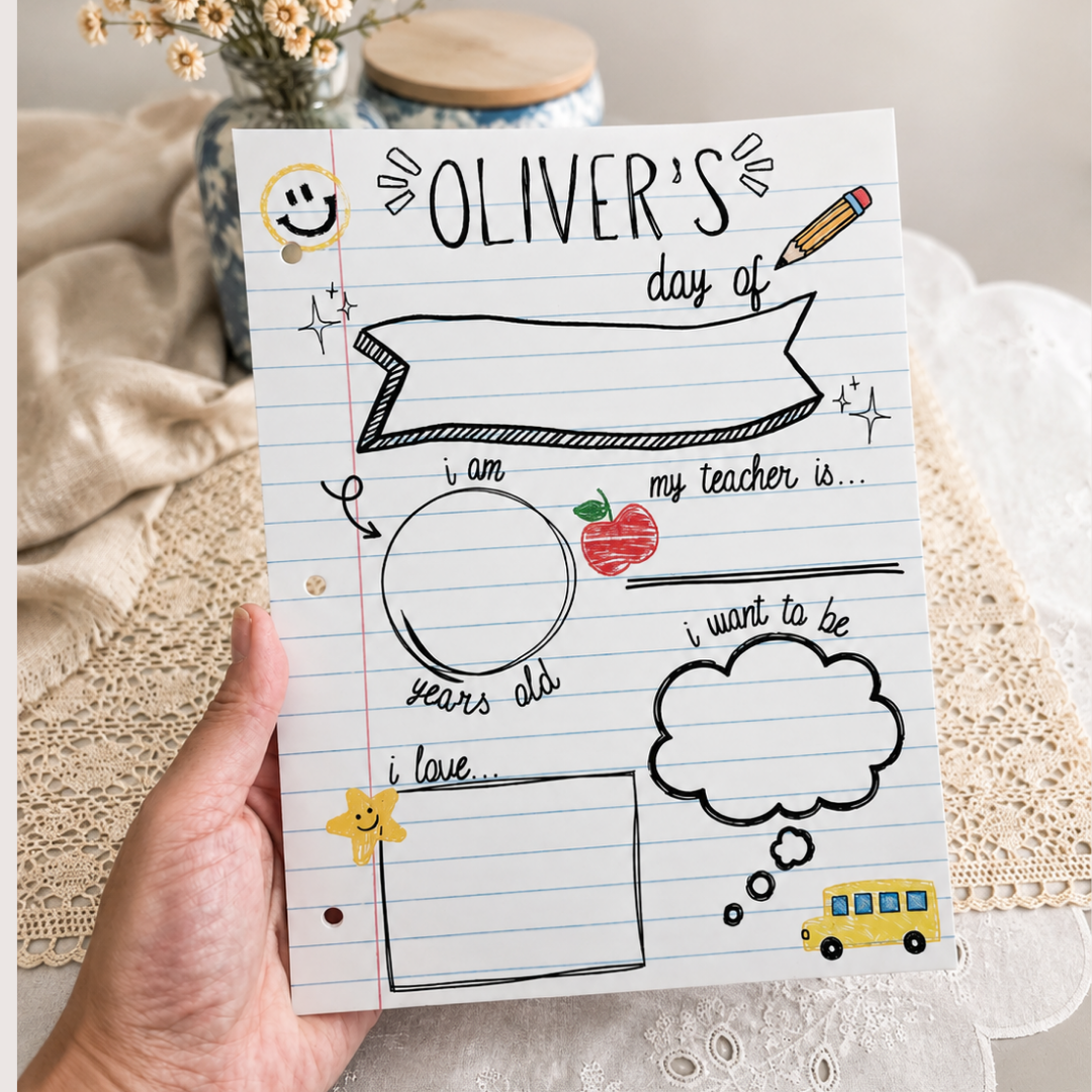 Personalized First Day of School Board - Notebook Doodle School Acrylic Sign - Back to School Photo Prop