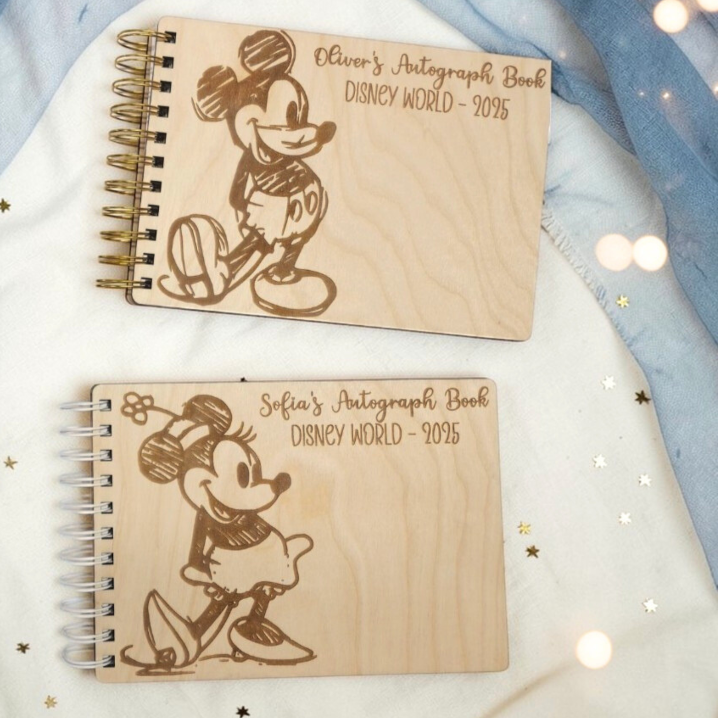 Custom Engraved Sketch Mouse Wood Autograph Book - Personalized Travel Keepsake Journal