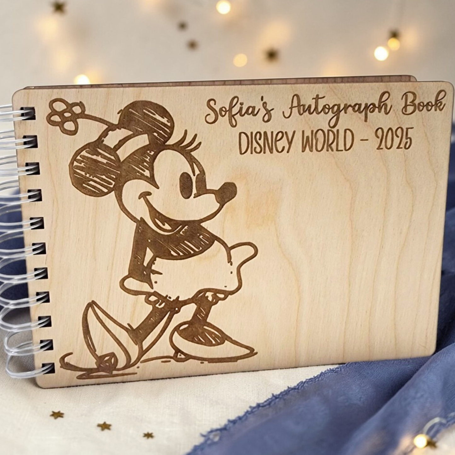 Custom Engraved Sketch Mouse Wood Autograph Book - Personalized Travel Keepsake Journal