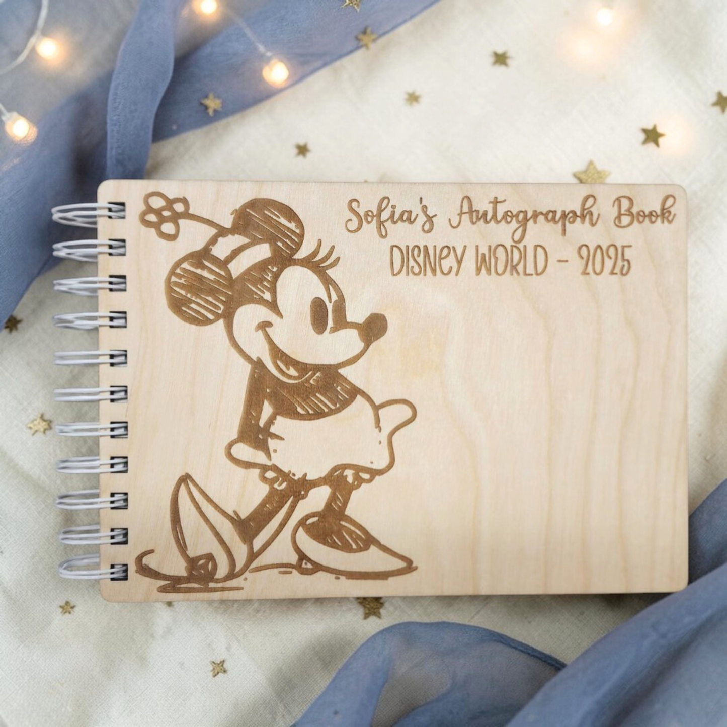 Custom Engraved Sketch Mouse Wood Autograph Book - Personalized Travel Keepsake Journal