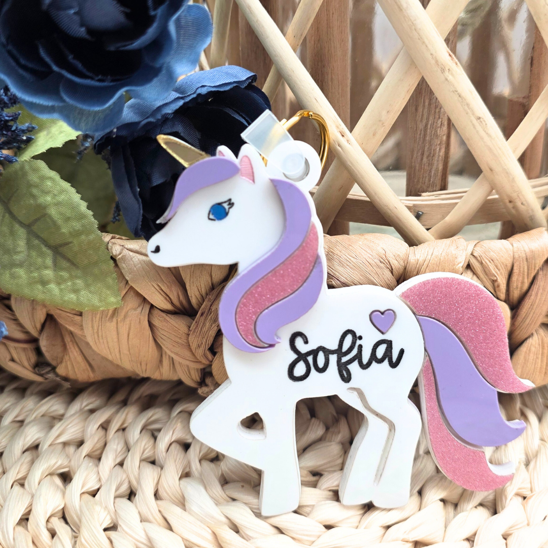 Custom Unicorn NFC Bag Tag - Personalized Emergency Kids Backpack Tag