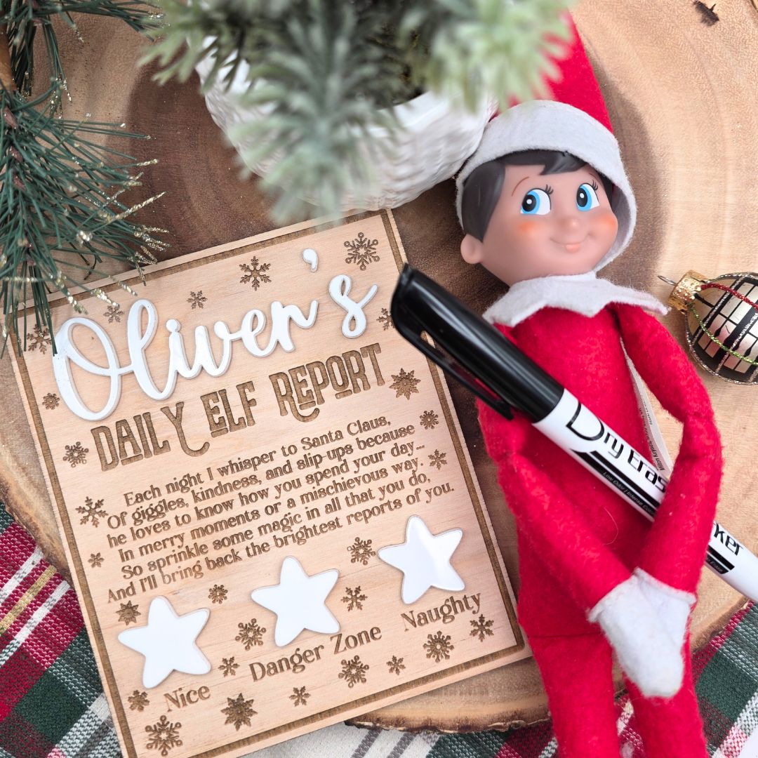 Personalized Elf Daily Report Board – Snowflake & Star Design - Reusable Dry Erase Report Card