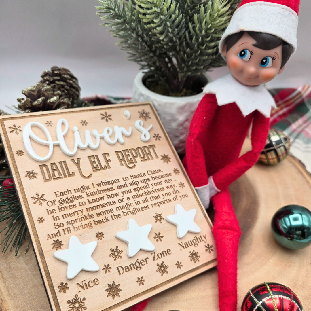 Personalized Elf Daily Report Board – Snowflake & Star Design - Reusable Dry Erase Report Card