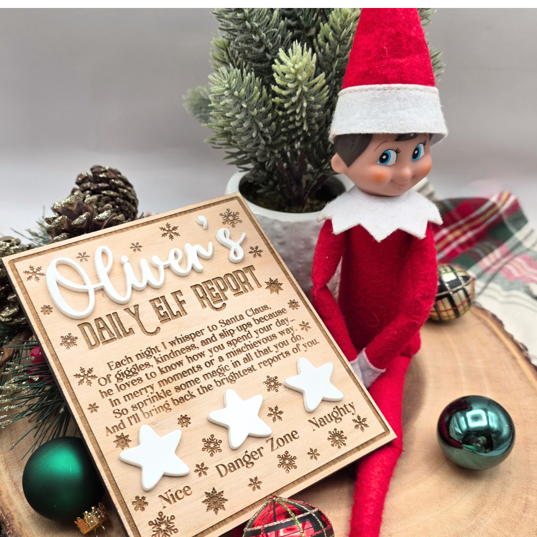 Personalized Elf Daily Report Board – Snowflake & Star Design - Reusable Dry Erase Report Card