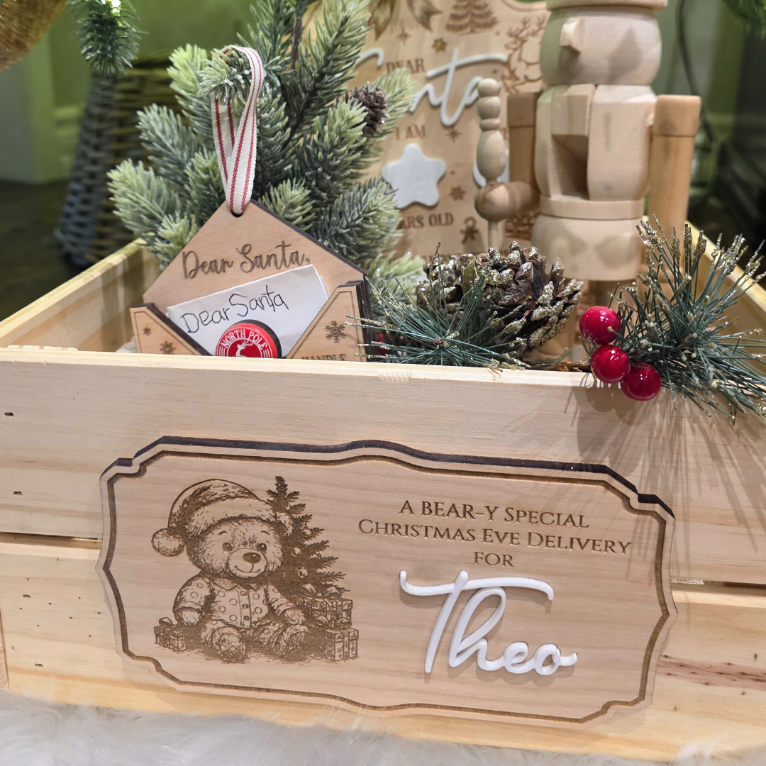 A Bear-y Special Christmas Eve Delivery Plaque - Personalized Name Sign for Christmas Crates