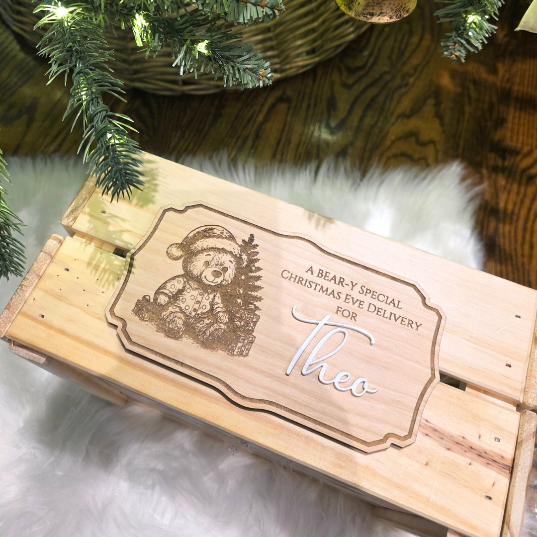 A Bear-y Special Christmas Eve Delivery Plaque - Personalized Name Sign for Christmas Crates