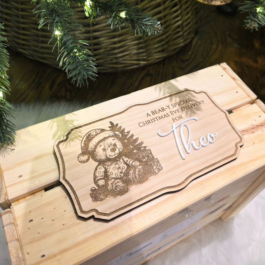 A Bear-y Special Christmas Eve Delivery Plaque - Personalized Name Sign for Christmas Crates