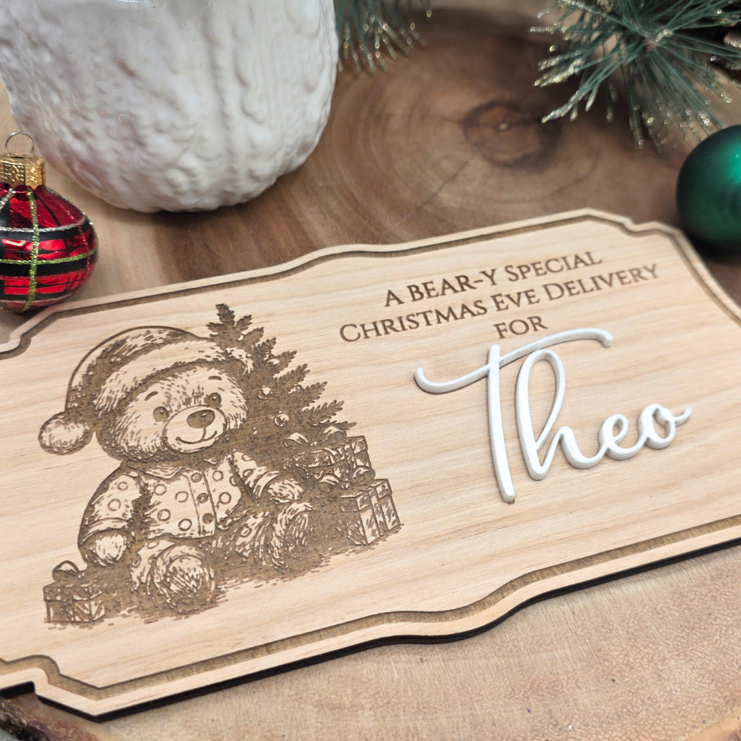 A Bear-y Special Christmas Eve Delivery Plaque - Personalized Name Sign for Christmas Crates