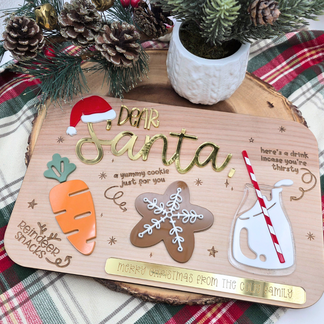Dear Santa Milk & Cookies Board - Personalized Christmas Eve Tray
