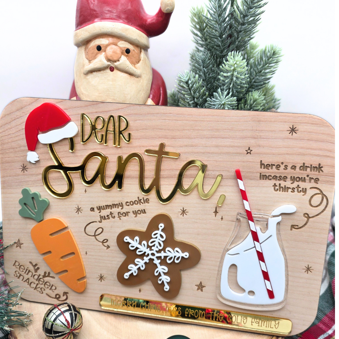Dear Santa Milk & Cookies Board - Personalized Christmas Eve Tray
