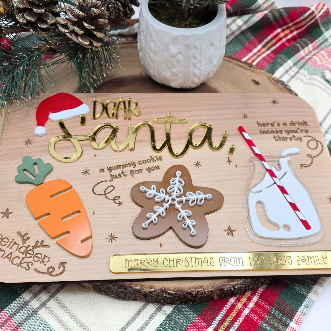 Dear Santa Milk & Cookies Board - Personalized Christmas Eve Tray