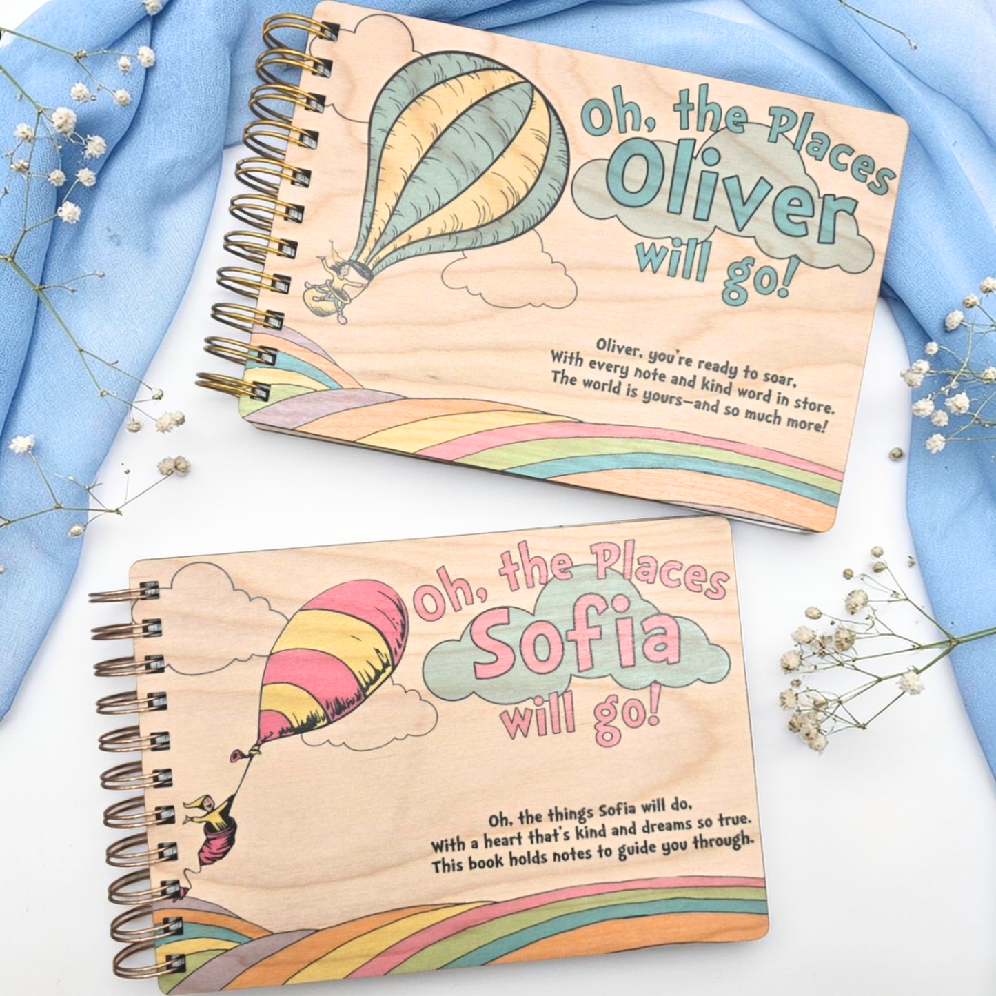 Kids Balloon Memory Book Wood Spiral Keepsake Journal - Personalized Graduation Present