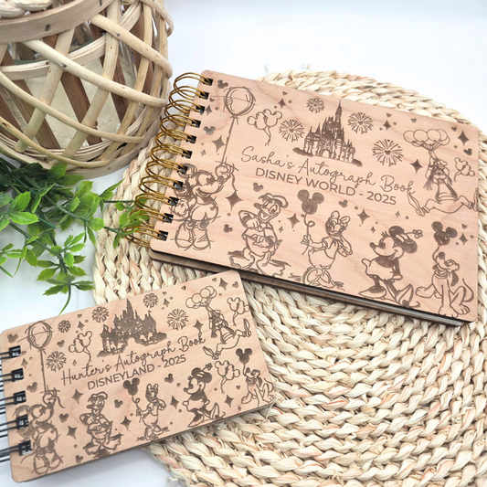 Fairytale Castle and Balloons Autograph Book  - Custom Wood Book - Theme Park Journal