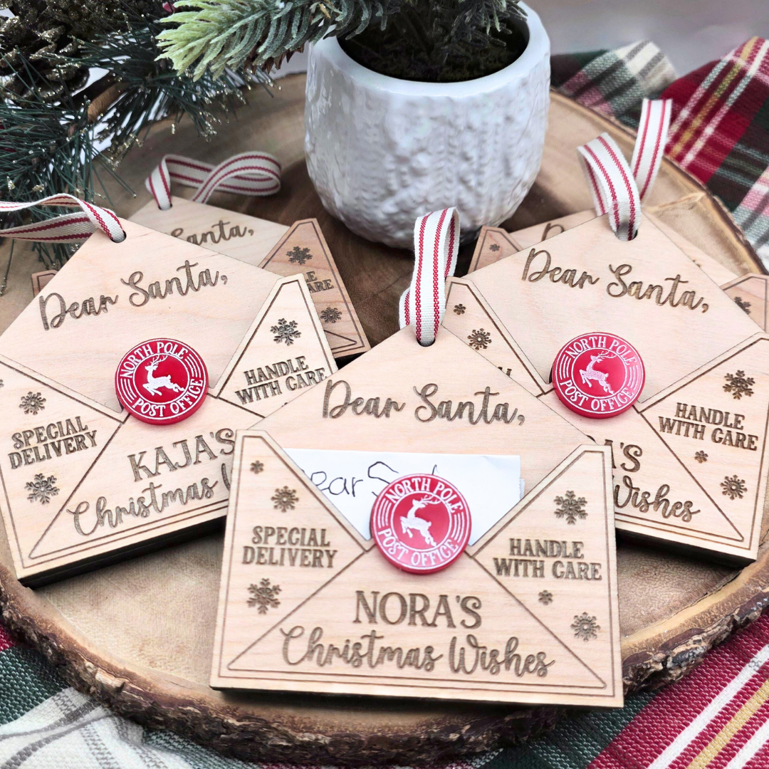 Personalized Dear Santa Wish Ornament-  Birch Wood Christmas Envelope - Custom Christmas Keepsake