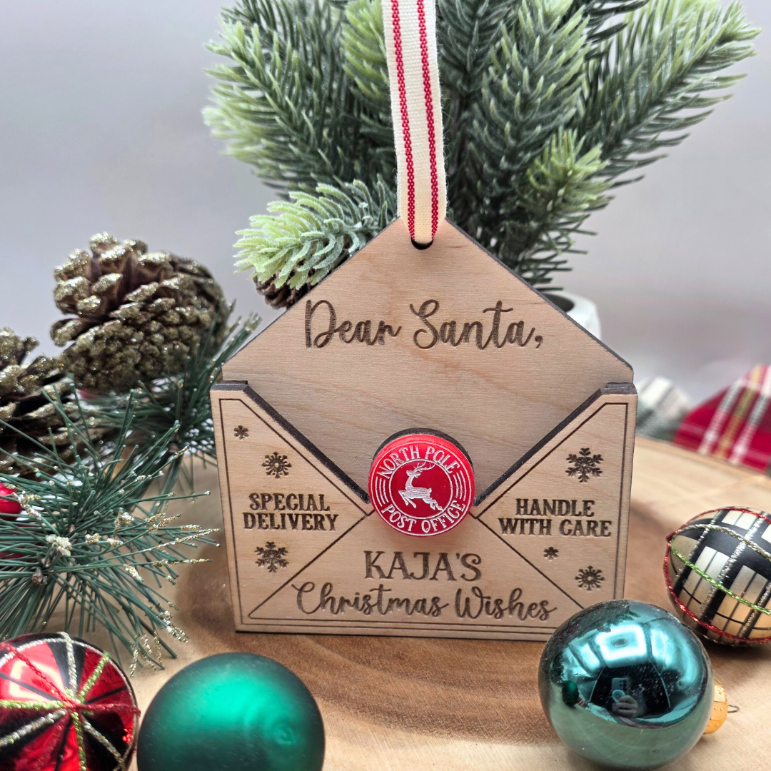 Personalized Dear Santa Wish Ornament-  Birch Wood Christmas Envelope - Custom Christmas Keepsake