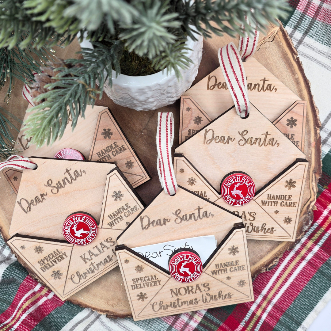 Personalized Dear Santa Wish Ornament-  Birch Wood Christmas Envelope - Custom Christmas Keepsake
