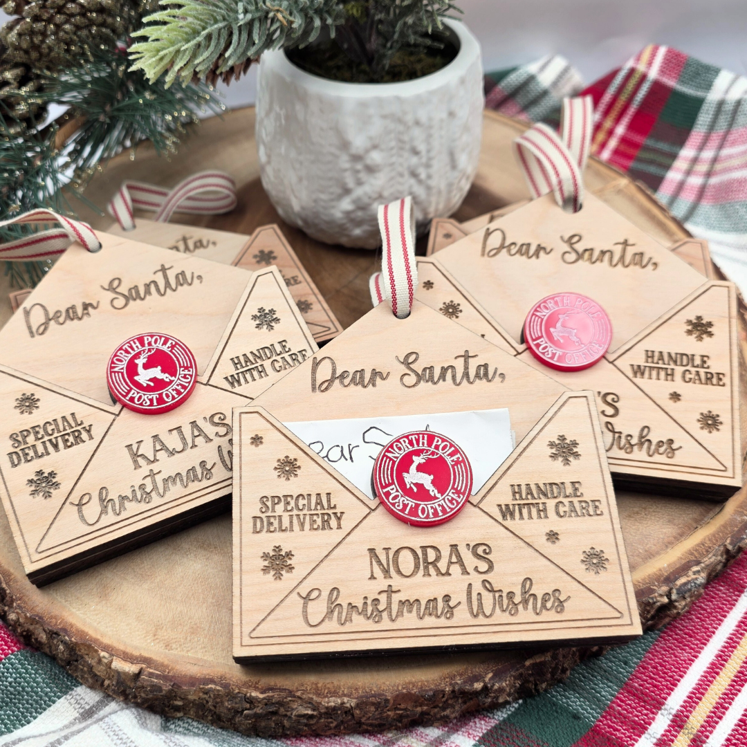 Personalized Dear Santa Wish Ornament-  Birch Wood Christmas Envelope - Custom Christmas Keepsake