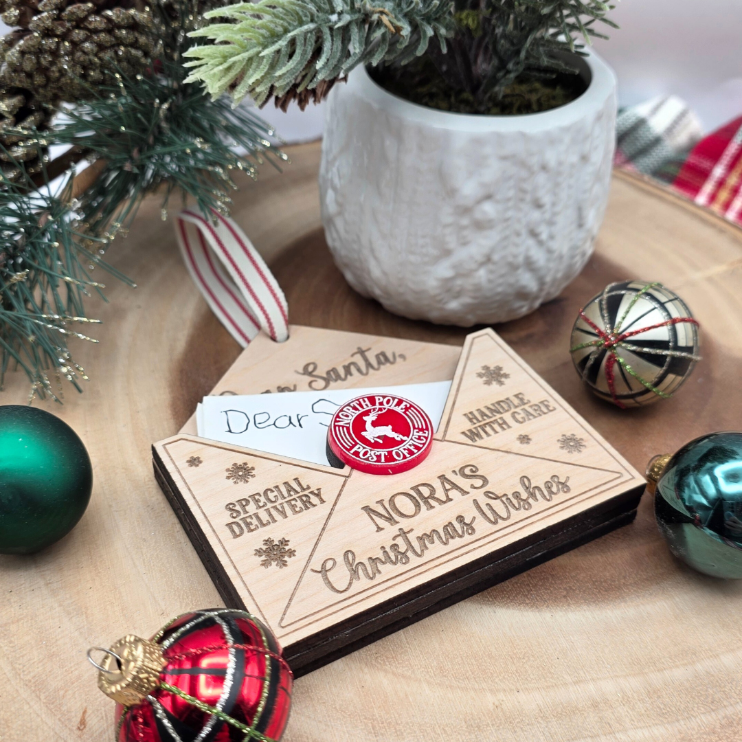 Personalized Dear Santa Wish Ornament-  Birch Wood Christmas Envelope - Custom Christmas Keepsake