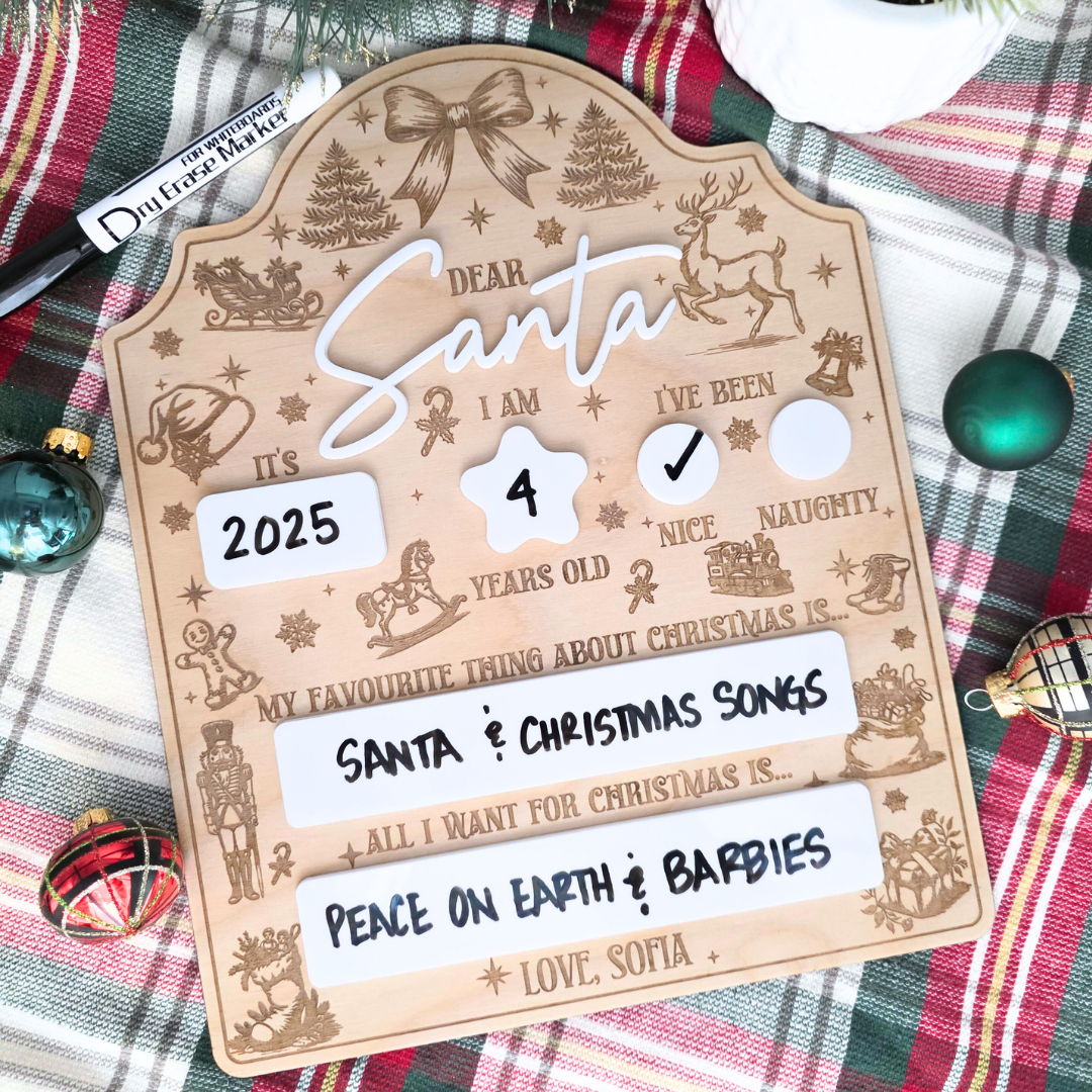 Dear Santa Dry Erase Board - Personalized Christmas Keepsake - Reusable Holiday Photo Prop