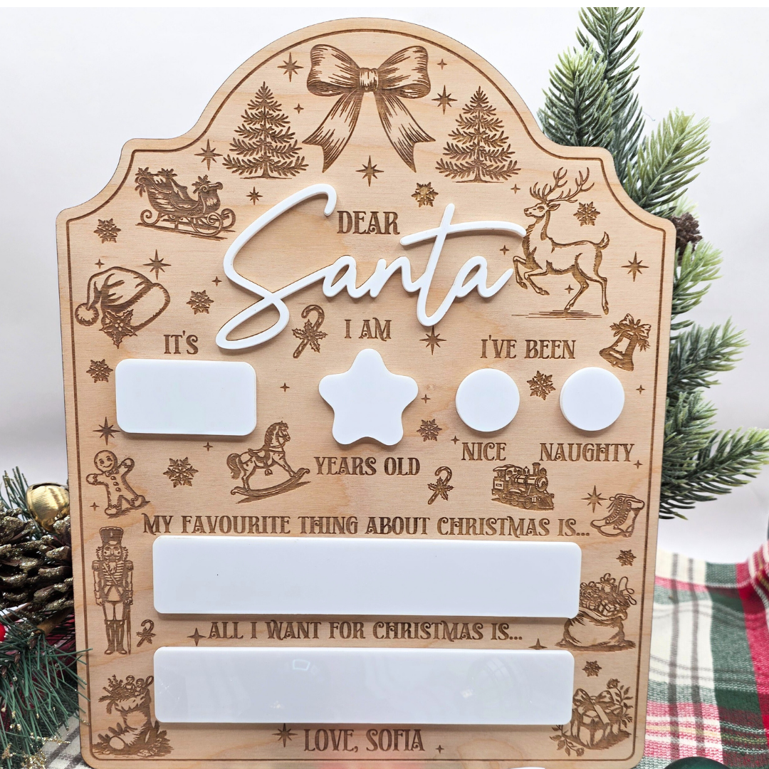 Dear Santa Dry Erase Board - Personalized Christmas Keepsake - Reusable Holiday Photo Prop