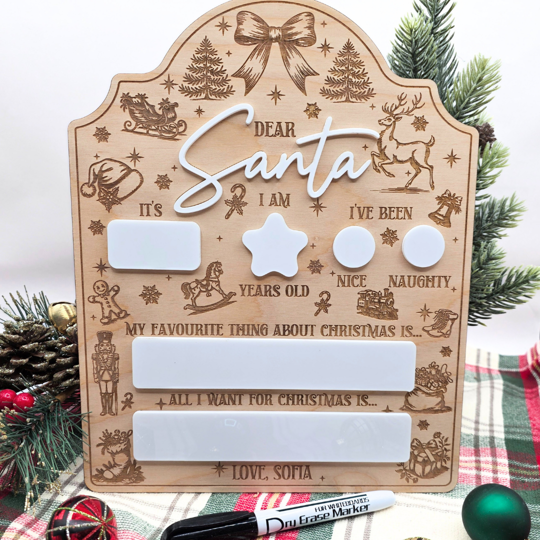 Dear Santa Dry Erase Board - Personalized Christmas Keepsake - Reusable Holiday Photo Prop