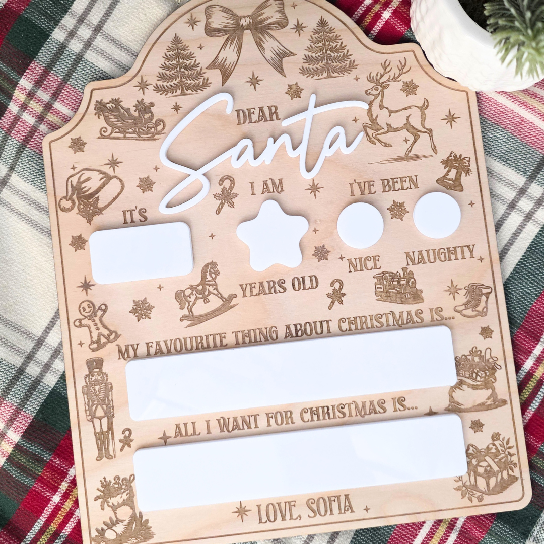 Dear Santa Dry Erase Board - Personalized Christmas Keepsake - Reusable Holiday Photo Prop