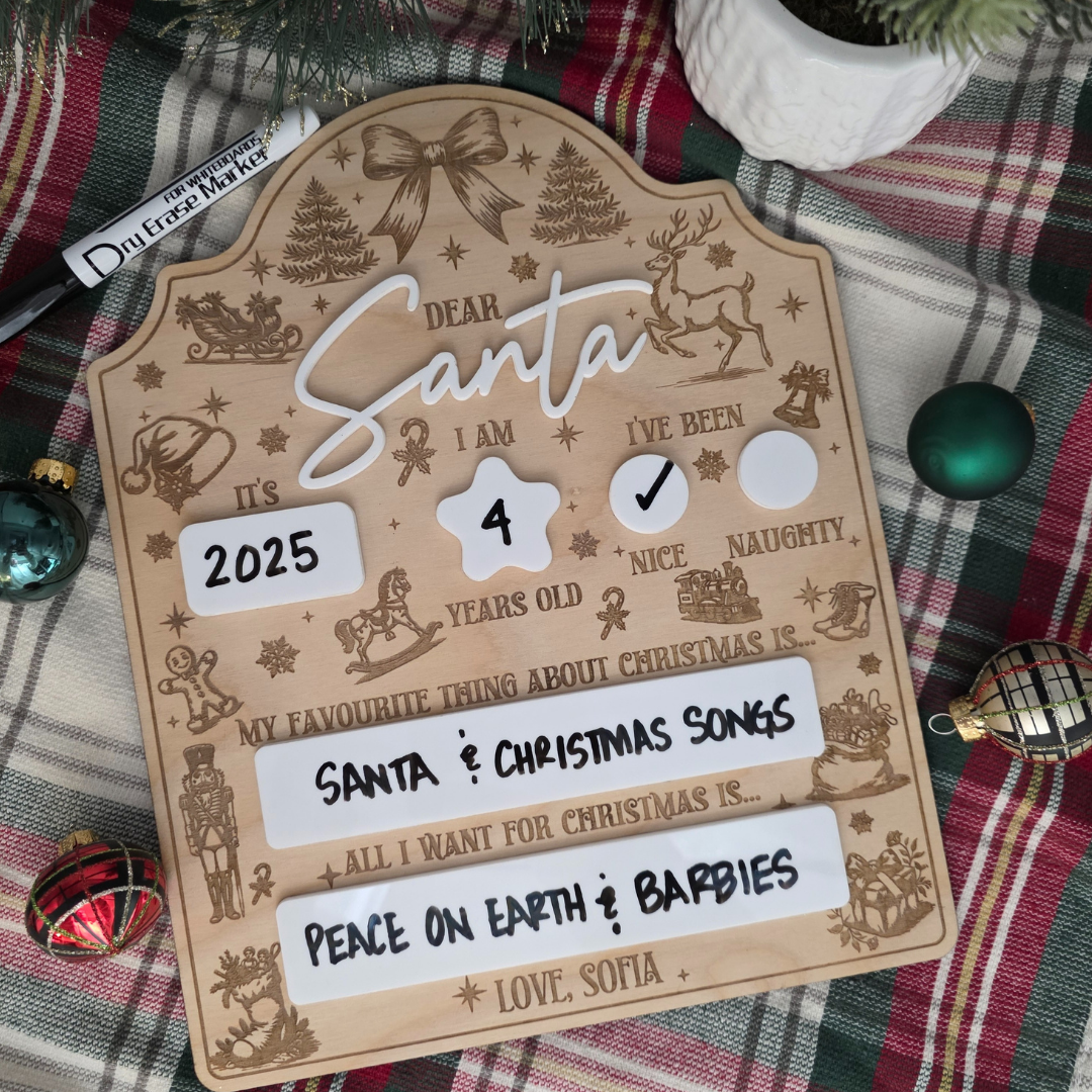 Dear Santa Dry Erase Board - Personalized Christmas Keepsake - Reusable Holiday Photo Prop