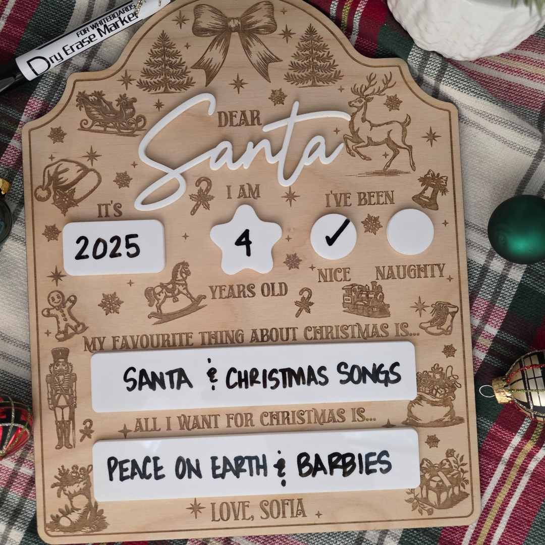 Dear Santa Dry Erase Board - Personalized Christmas Keepsake - Reusable Holiday Photo Prop