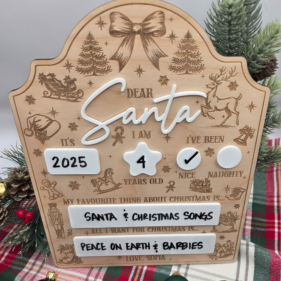 Dear Santa Dry Erase Board - Personalized Christmas Keepsake - Reusable Holiday Photo Prop
