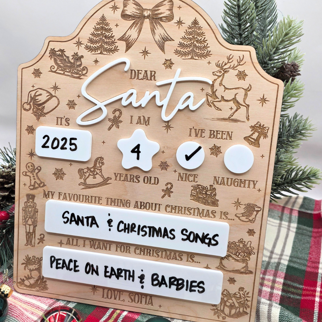 Dear Santa Dry Erase Board - Personalized Christmas Keepsake - Reusable Holiday Photo Prop