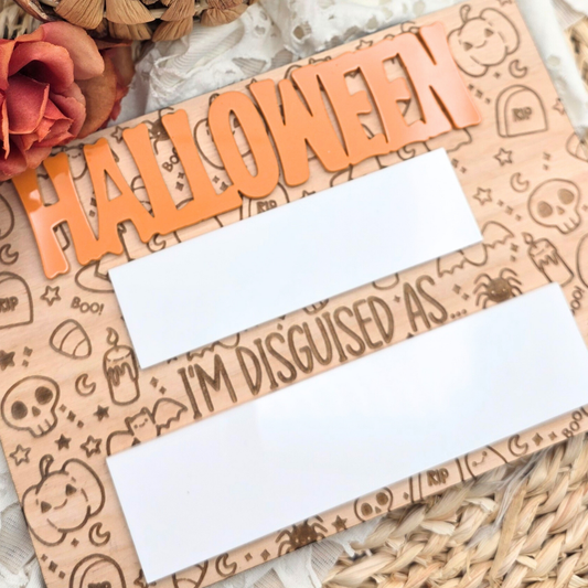 Halloween Costume Photo Prop: Engraved Birch Wood, Reusable Dry Erase