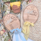 Pooh-Inspired Baby Stats Sign - Engraved Wood Birth Announcement | Scalloped or Oval | Acrylic “Hello” | Blue or Yellow Ribbon