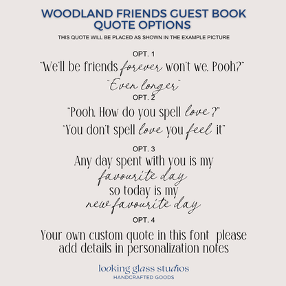 Woodland Friends Guest Book - Personalized Wedding or Baby Shower Book - A5 Wood Cover - Pooh Inspired Memory Keepsake